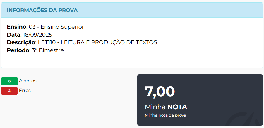 Exemplo mostrando onde encontrar a nota da prova no sistema SEI